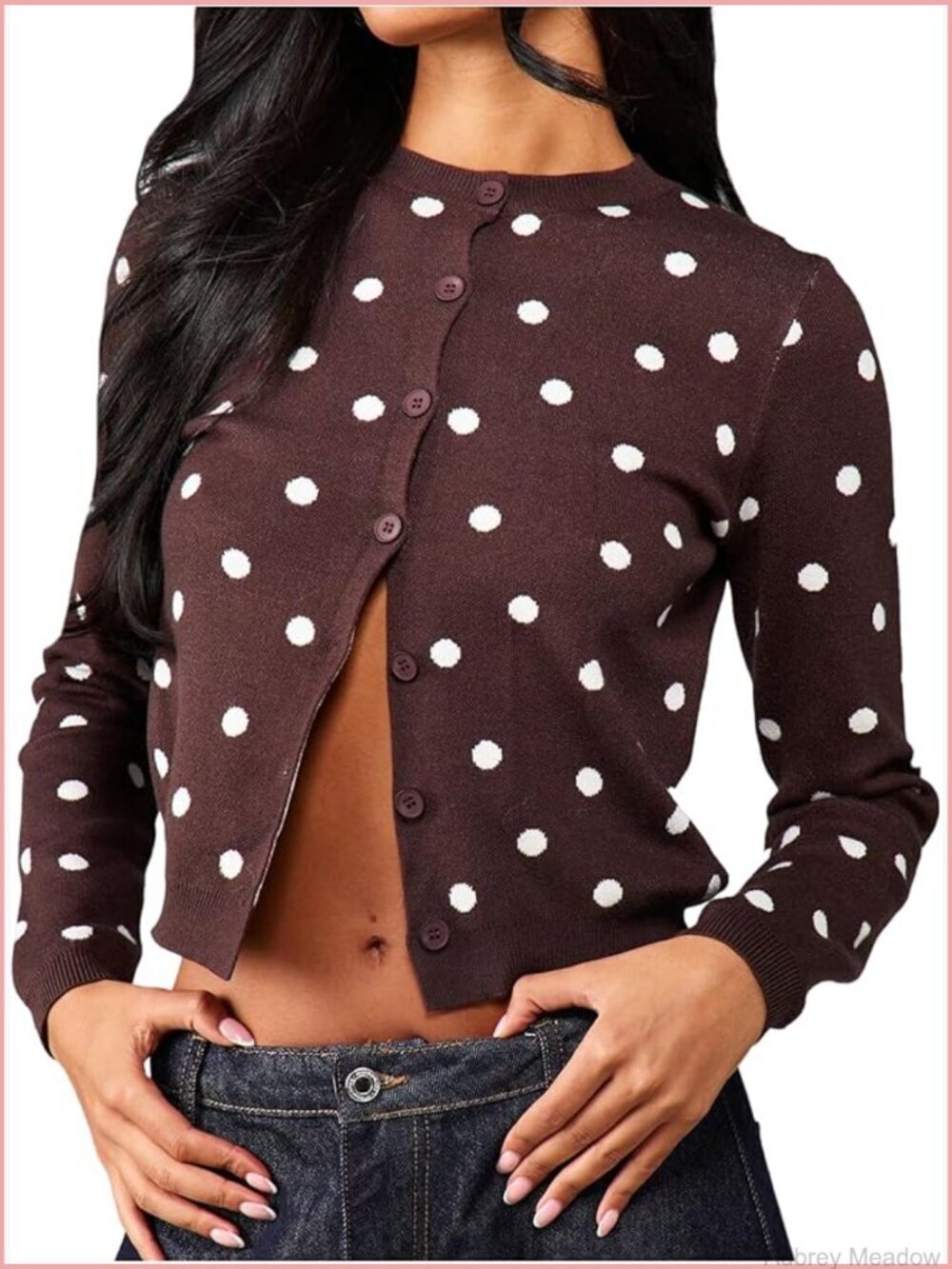 Women's Polka Dot Cropped Cardigan Long Sleeve Y2K Button Down Sweater